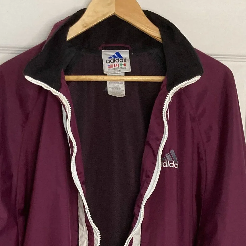 Vintage Adidas Nylon Three Stripe Full Zip Windbreaker Size Large
